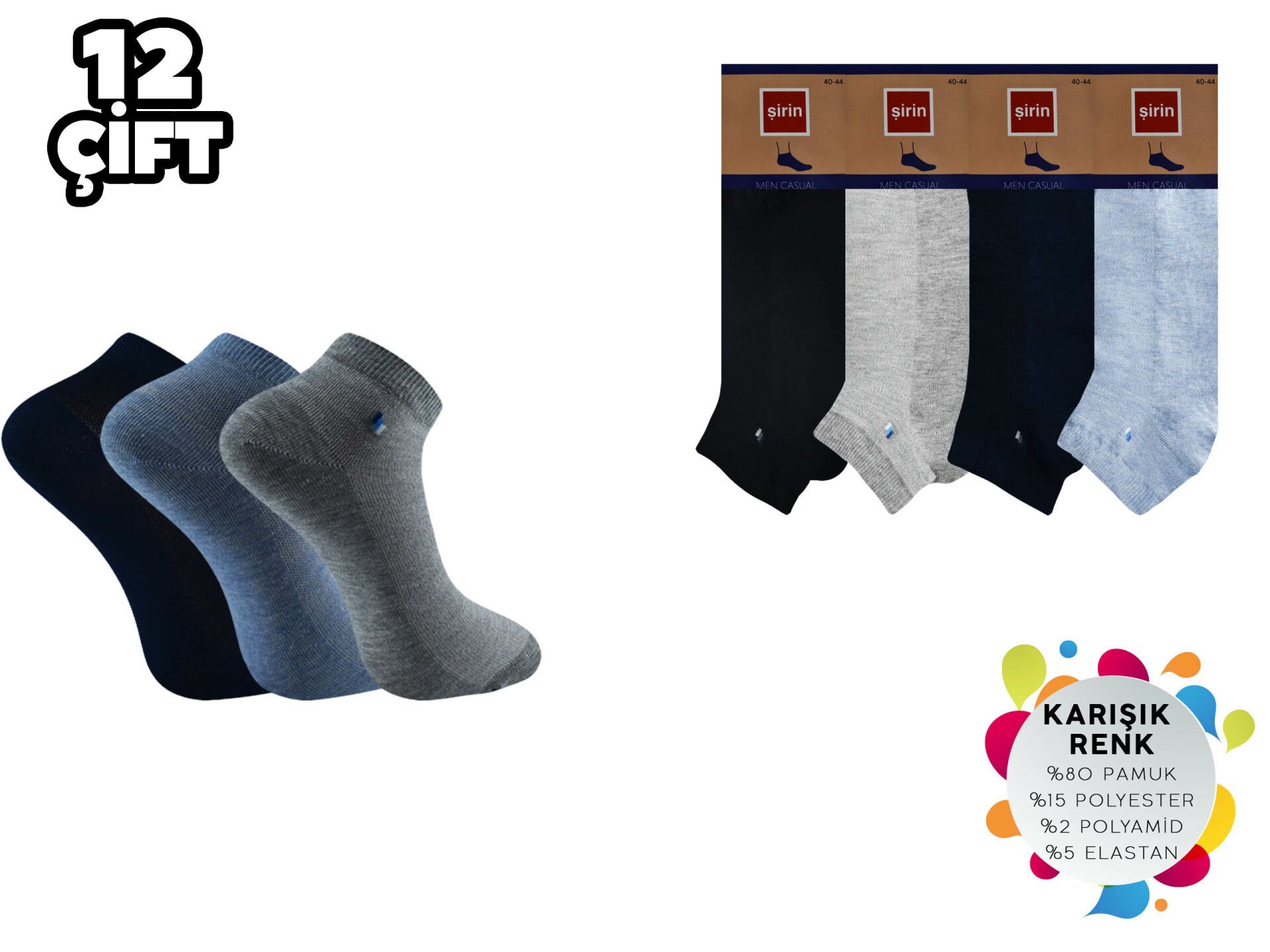 Şirin 7090-12 Ter Emici Dikişsiz Erkek Penye Patik 12'li