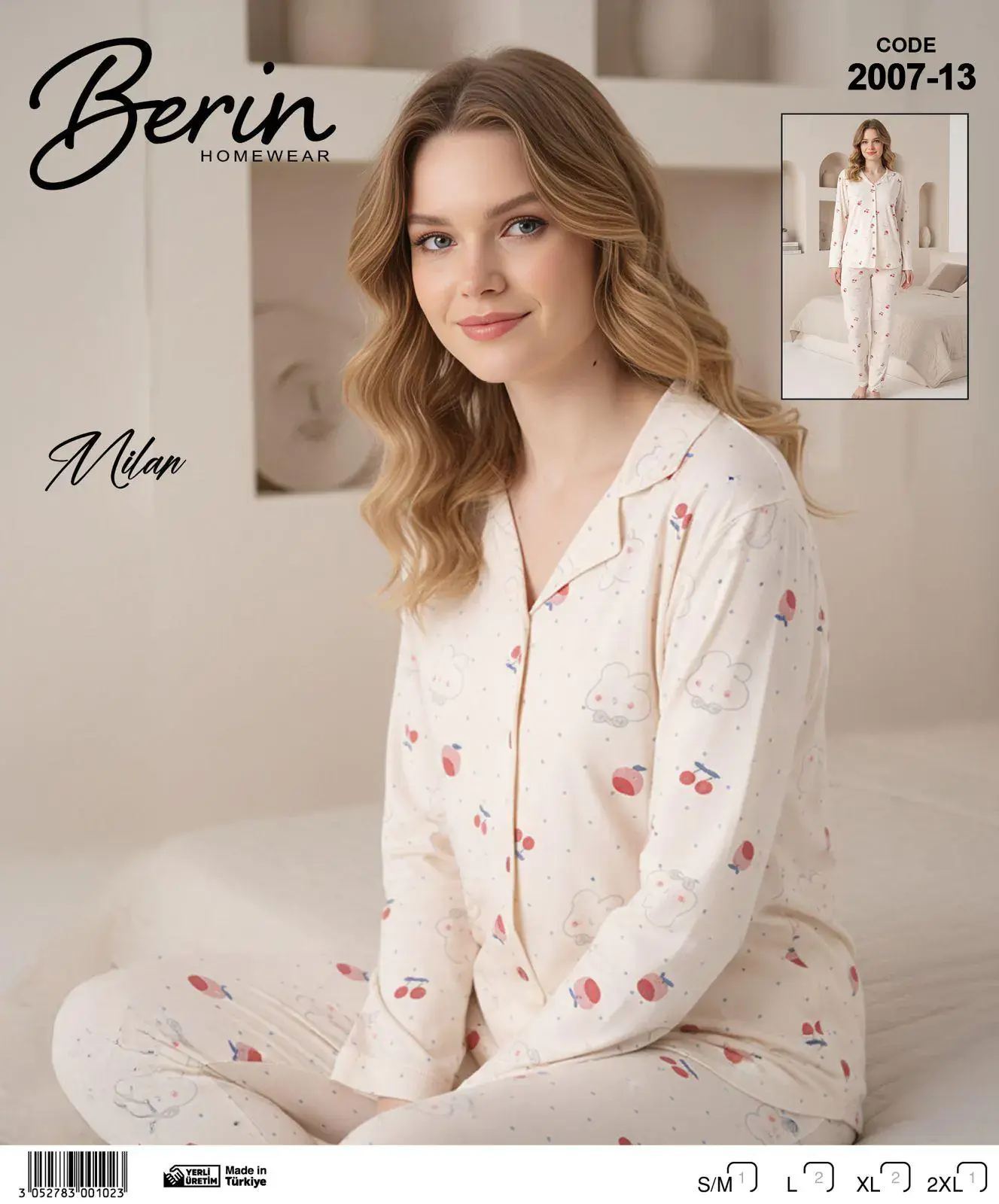 Berin 2007-13 (M-L-XL-XXL) Bayan Uzun Kollu Milan Pijama Takımı 6'lı
