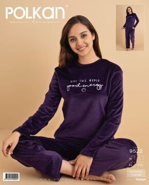 Polkan 9522 (M-L-XL-XXL) Kadife Uzun Kollu Bayan Pijama Takım 4'lü