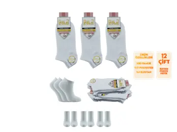 XGRİ POLO B-87-1 (35-40) Yıkamalı Dikişsiz Bayan Penye Patik Çorap 12'li