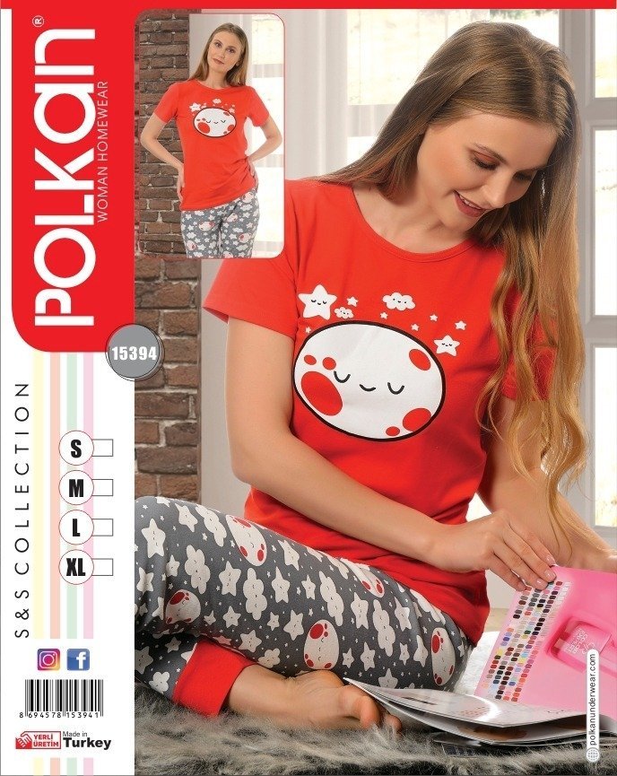 POLKAN BAYAN KISA KOL PİJAMA TAKIMI