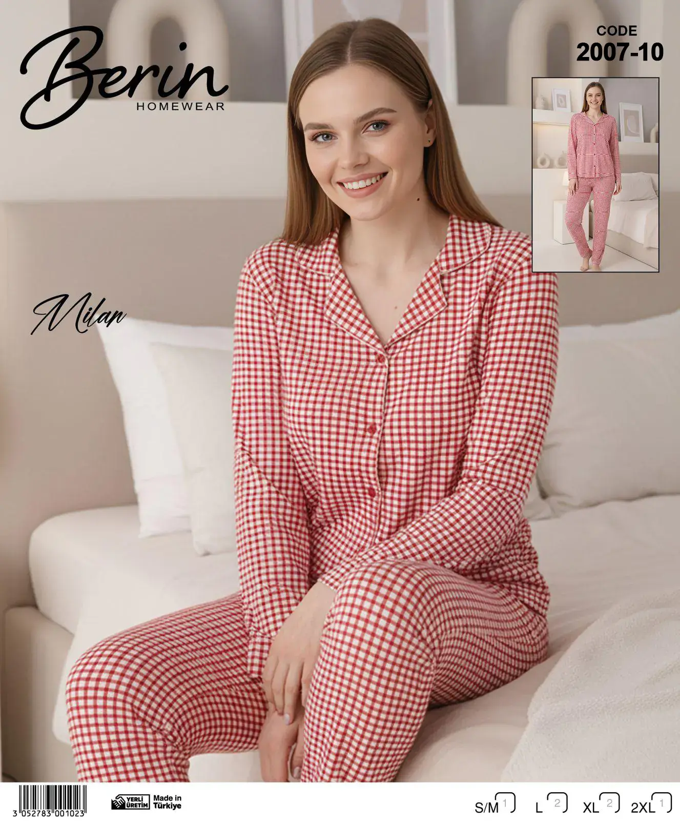 Berin 2007-10 (M-L-XL-XXL) Bayan Uzun Kollu Milan Pijama Takımı 6'lı