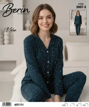 Berin 2007-3 (M-L-XL-XXL) Bayan Uzun Kollu Milan Pijama Takımı 6'lı