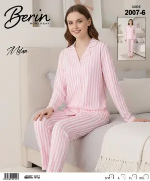 Berin 2007-6 (M-L-XL-XXL) Bayan Uzun Kollu Milan Pijama Takımı 6'lı