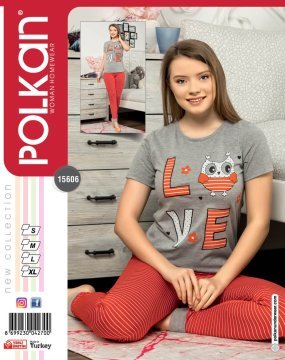 POLKAN 15606 BAYAN KISA KOL PİJAMA TAKIMI