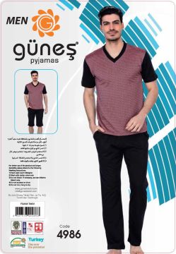 Güneş 4986 Kısa Kollu 3'lü Erkek Pijama Takımı