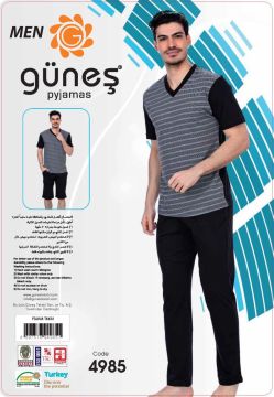 Güneş 4985 Kısa Kollu 3l'ü Erkek Pijama Takımı