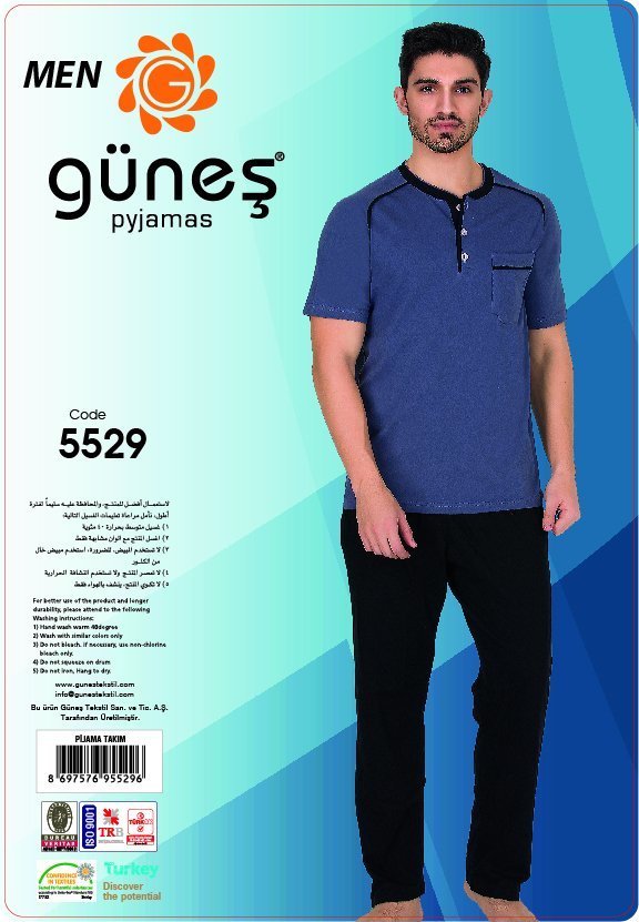 Güneş 5529 Kısa Kollu Erkek Pijama Takımı