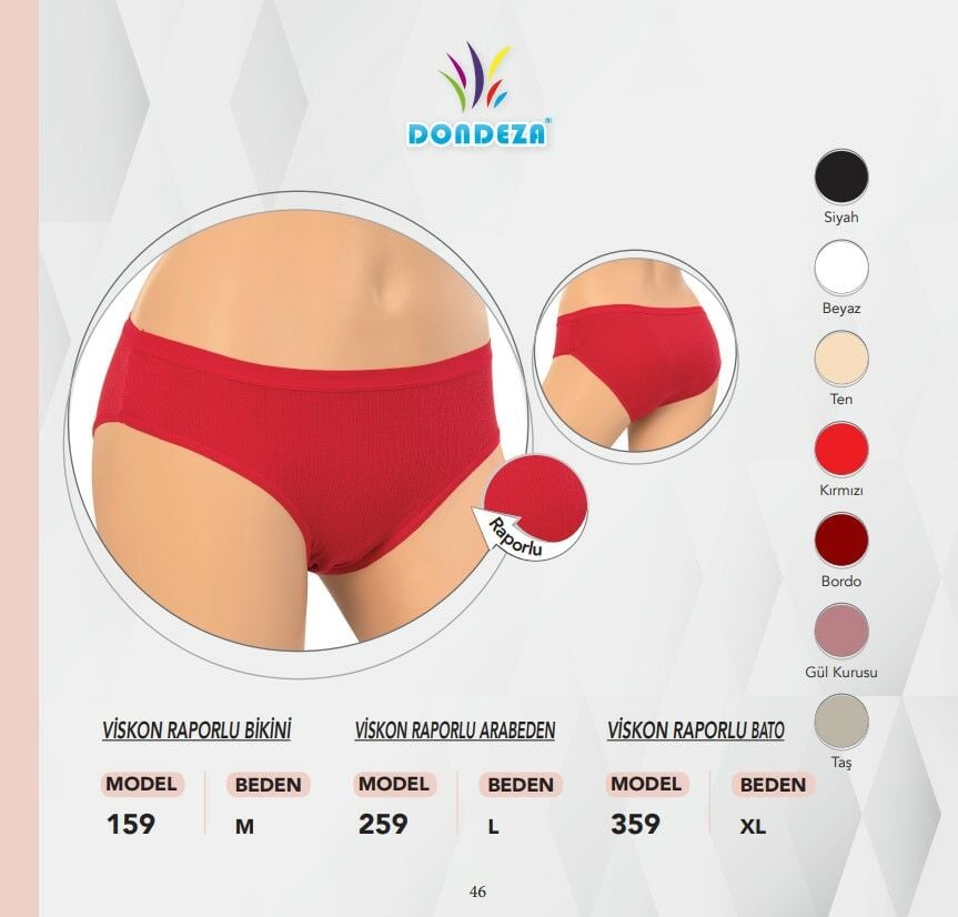 Dondeza 159 Viskon Fitilli Raporlu Bayan Bikini 12'li