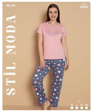 Stil Moda 6052 (M-L-XL-XXL) Milan Bayan Kısa Kol Pijama Takım 4'lü