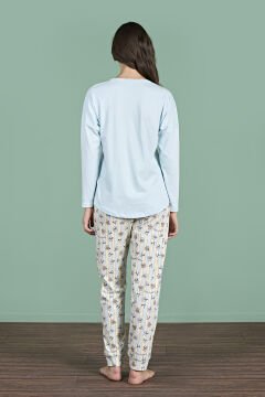 Pijadore 1947 (M-L-XL-XXL) Uzun Kollu Bayan Pijama Takım 4'lü MAVİ - M-L-XL-XXL