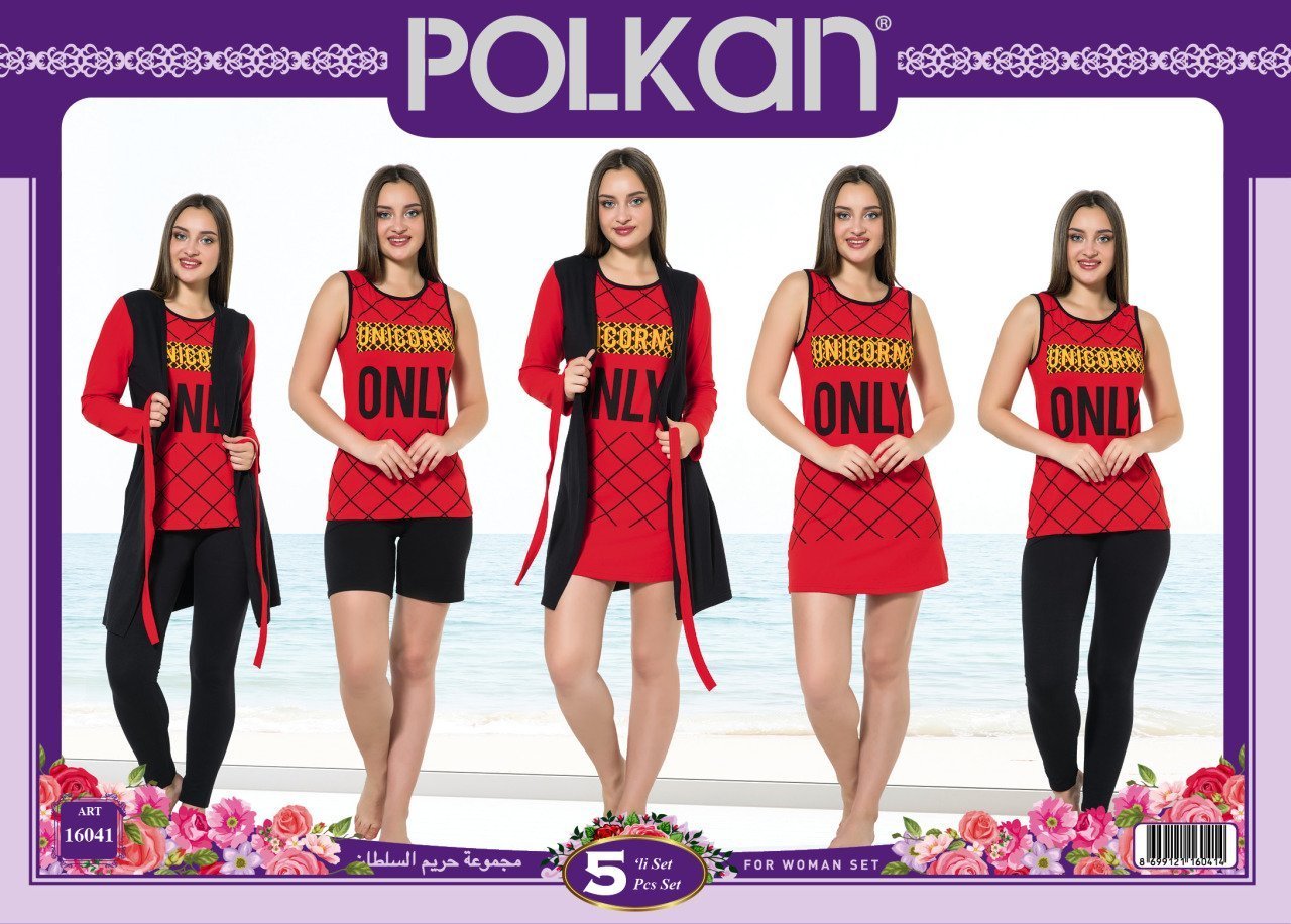 POLKAN 16041 BAYAN 5 Lİ PİJAMA TAKIMI
