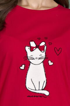 Pijadore 1927 (M-L-XL-XXL) Uzun Kollu Bayan Pijama Takım 4'lü KIRMIZI - M-L-XL-XXL