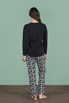Pijadore 1927 (M-L-XL-XXL) Uzun Kollu Bayan Pijama Takım 4'lü SİYAH - M-L-XL-XXL