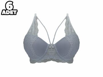 Liza 1025 Beyaz Balenli Destekli Yarı Dantelli Çapraz Askılı Bayan Sütyen 6'lı