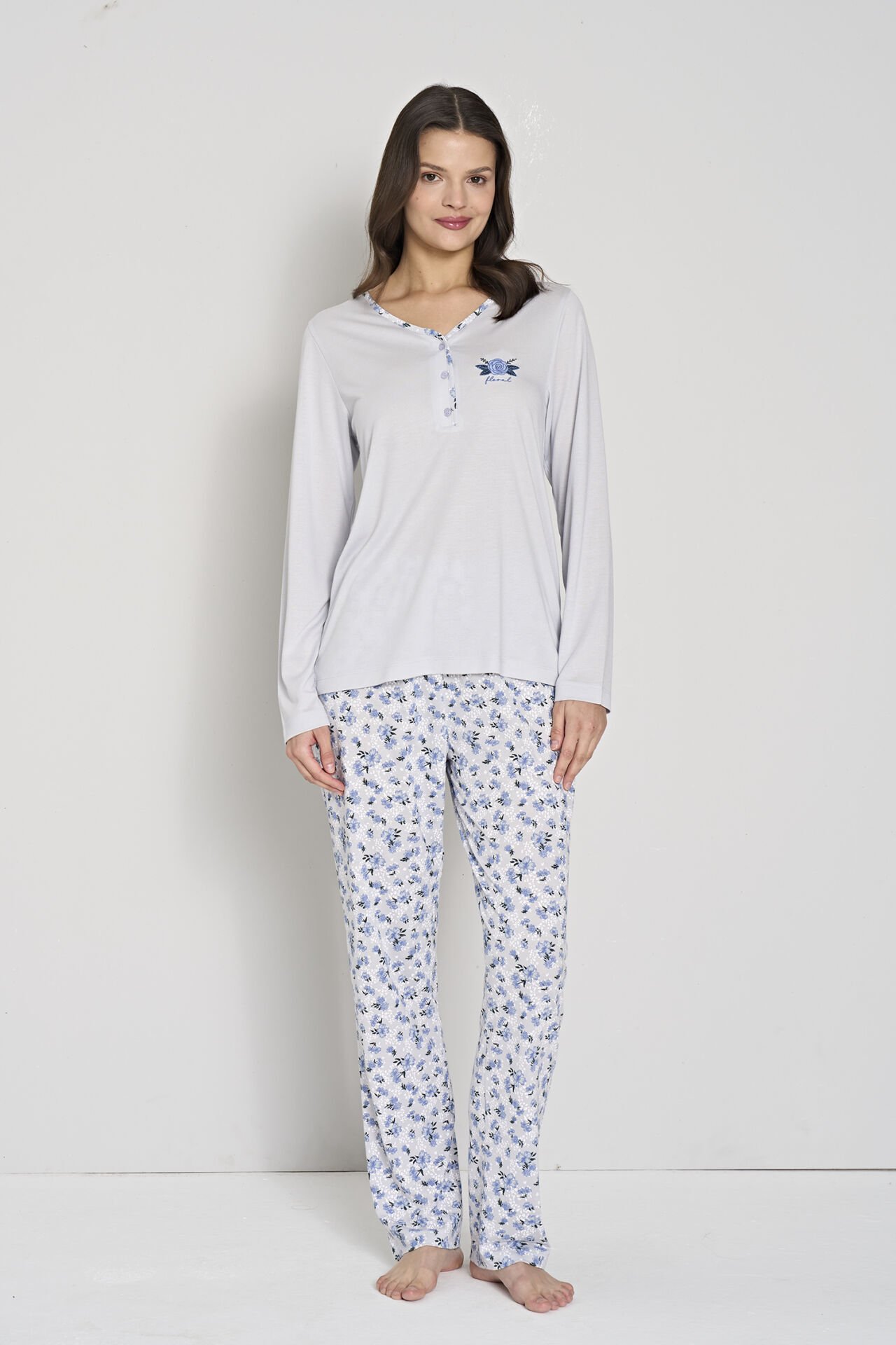 Pijadore 1906 (M-L-XL-XXL) Uzun Kollu Bayan Pijama Takım 4'lü MAVİ - M-L-XL-XXL