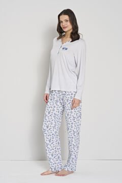 Pijadore 1906 (M-L-XL-XXL) Uzun Kollu Bayan Pijama Takım 4'lü MAVİ - M-L-XL-XXL