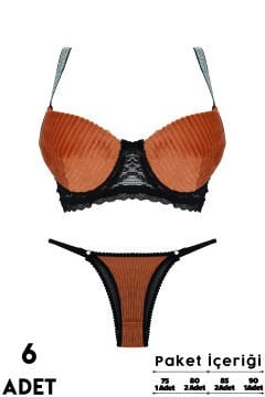 Love Secret Kadife Taşlı 1442 B Cup Balenli Desteksiz Bayan Sütyen Takım 6'lı