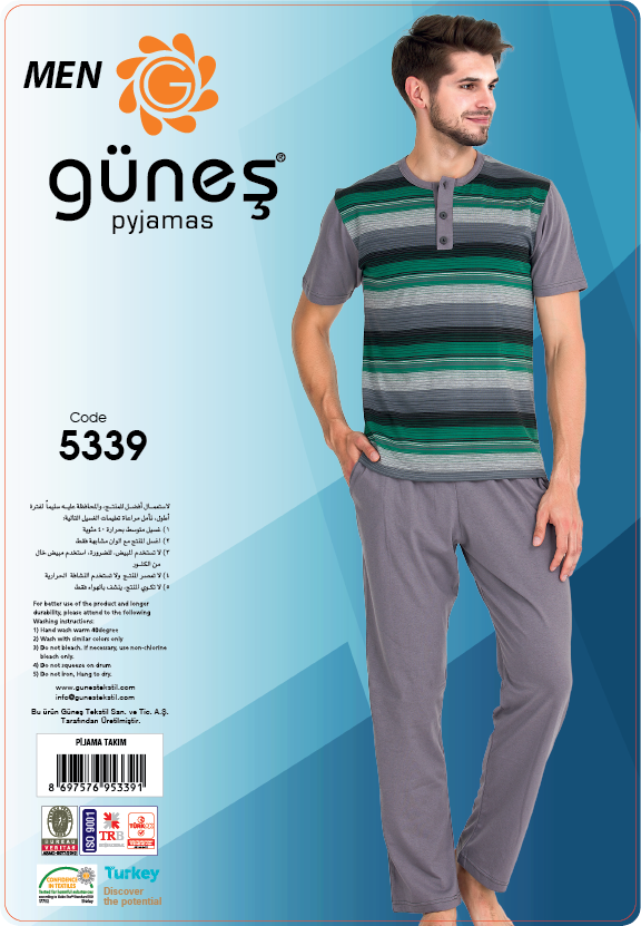 Güneş 5339 Kısa Kollu Erkek Pijama Takımı