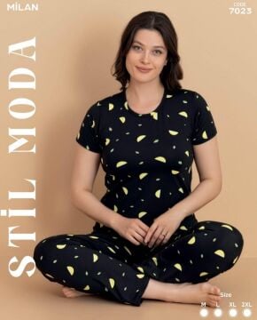 Stil Moda 7023 (M-L-XL-XXL) Milan Bayan Kısa Kol Pijama Takım 4'lü