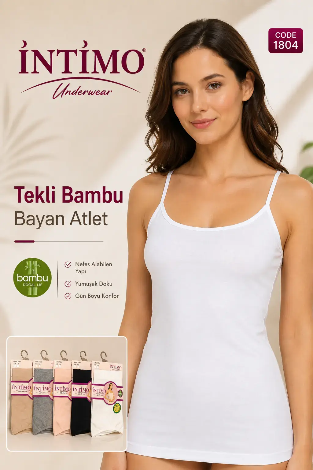 İntimo 1804 (S-M-L-XL) Bambu Bayan İp Askılı Atlet 6'lı
