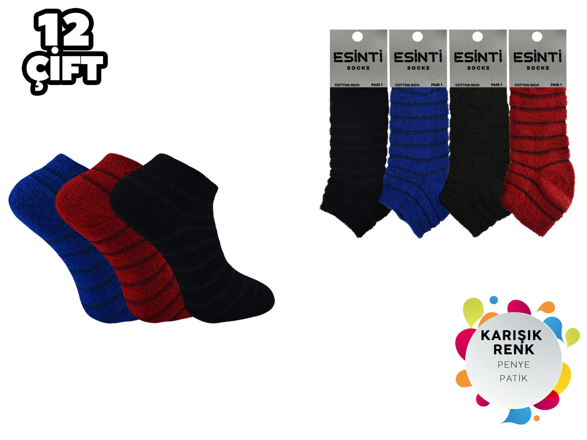 Esinti Bayan Ters Havlu Patik 12'li