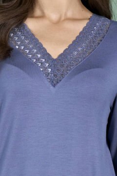 Pijadore 1960 (M-L-XL-XXL) Uzun Kollu Bayan Pijama Takım 4'lü MAVİ - M-L-XL-XXL