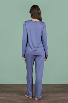 Pijadore 1960 (M-L-XL-XXL) Uzun Kollu Bayan Pijama Takım 4'lü MAVİ - M-L-XL-XXL
