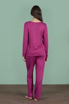 Pijadore 1960 (M-L-XL-XXL) Uzun Kollu Bayan Pijama Takım 4'lü MÜRDÜM - M-L-XL-XXL