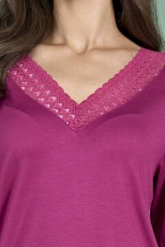 Pijadore 1960 (M-L-XL-XXL) Uzun Kollu Bayan Pijama Takım 4'lü MÜRDÜM - M-L-XL-XXL