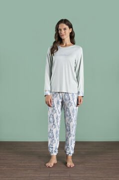 Pijadore 1984 (M-L-XL-XXL) Uzun Kollu Bayan Pijama Takım 4'lü YEŞİL - M-L-XL-XXL