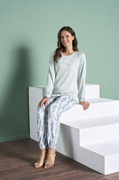 Pijadore 1984 (M-L-XL-XXL) Uzun Kollu Bayan Pijama Takım 4'lü YEŞİL - M-L-XL-XXL