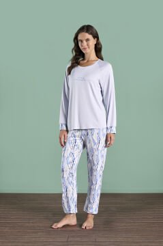 Pijadore 1984 (M-L-XL-XXL) Uzun Kollu Bayan Pijama Takım 4'lü LİLA - M-L-XL-XXL