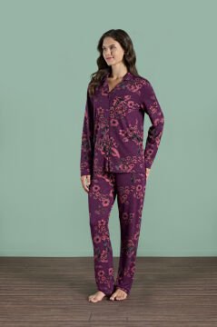 Pijadore 1999 (M-L-XL-XXL) Uzun Kollu Bayan Pijama Takım 4'lü BORDO - M-L-XL-XXL