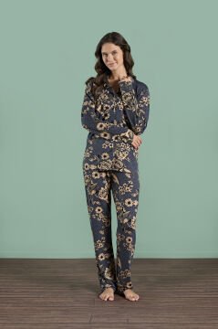 Pijadore 1999 (M-L-XL-XXL) Uzun Kollu Bayan Pijama Takım 4'lü ANTRASİT - M-L-XL-XXL