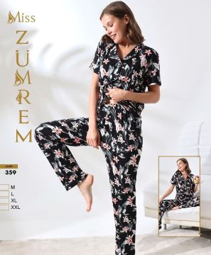 Zümrem 359 Rink Viskon 5 Düğmeli Kısa Kollu Bayan Pijama Takımı 4'lü