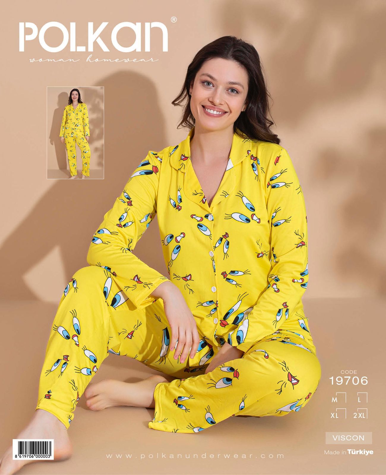 Polkan 19706 Viskon Uzun Kollu Bayan Pijama Takım 4'lü