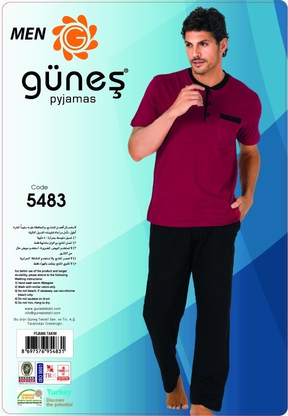 Güneş 5483 Kısa Kollu Erkek Pijama Takımı