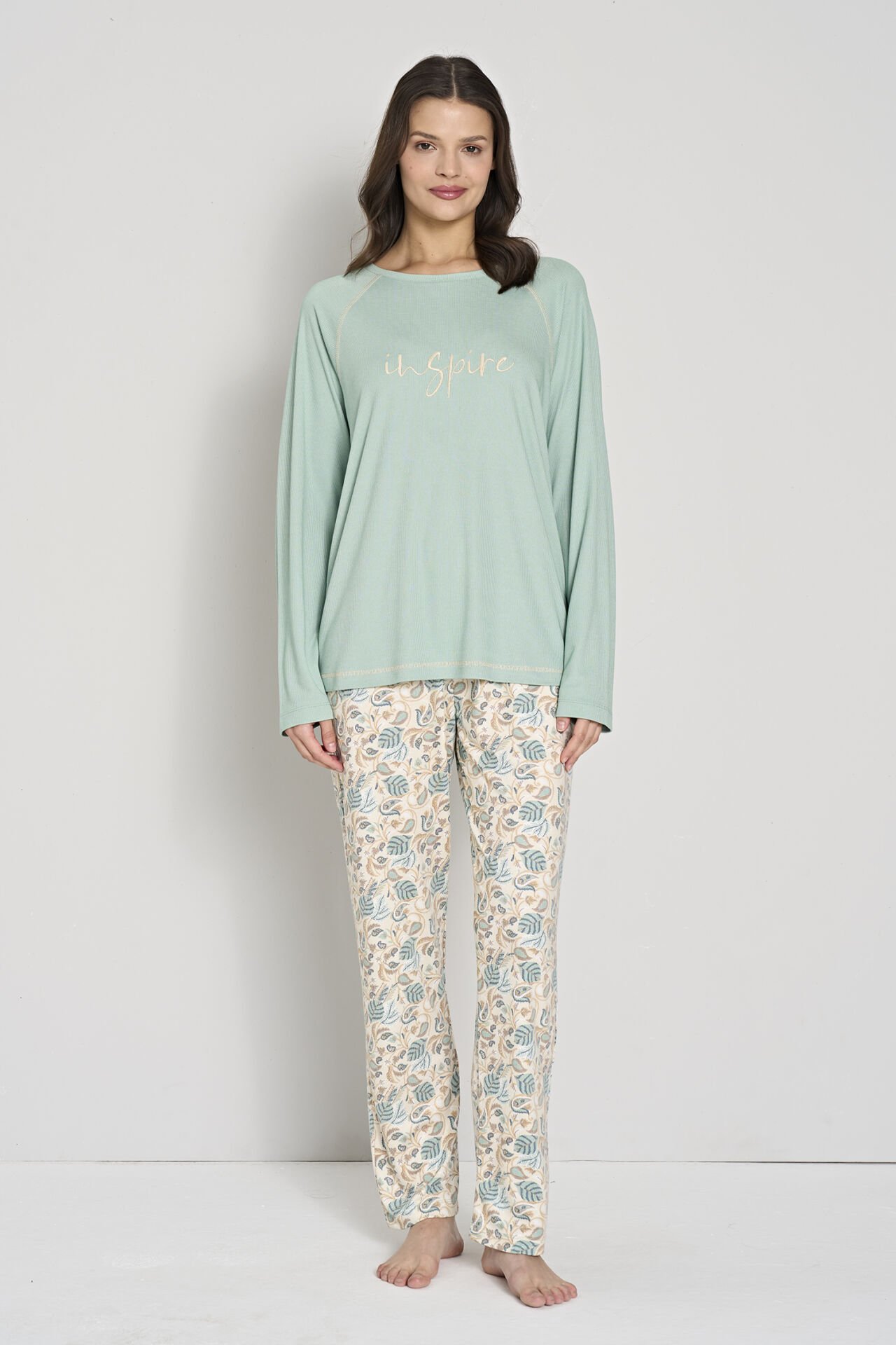 Pijadore 1902 (M-L-XL-XXL) Uzun Kollu Bayan Pijama Takım 4'lü YEŞİL - M-L-XL-XXL