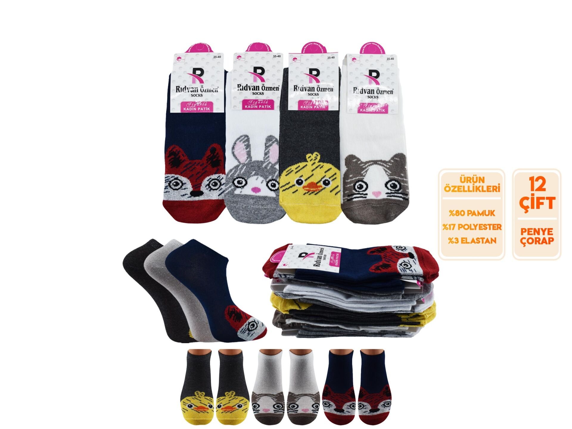 Pelin 12-16 Naturel Penye Parfümlü 3 Boyutlu Bayan Patik 12'li