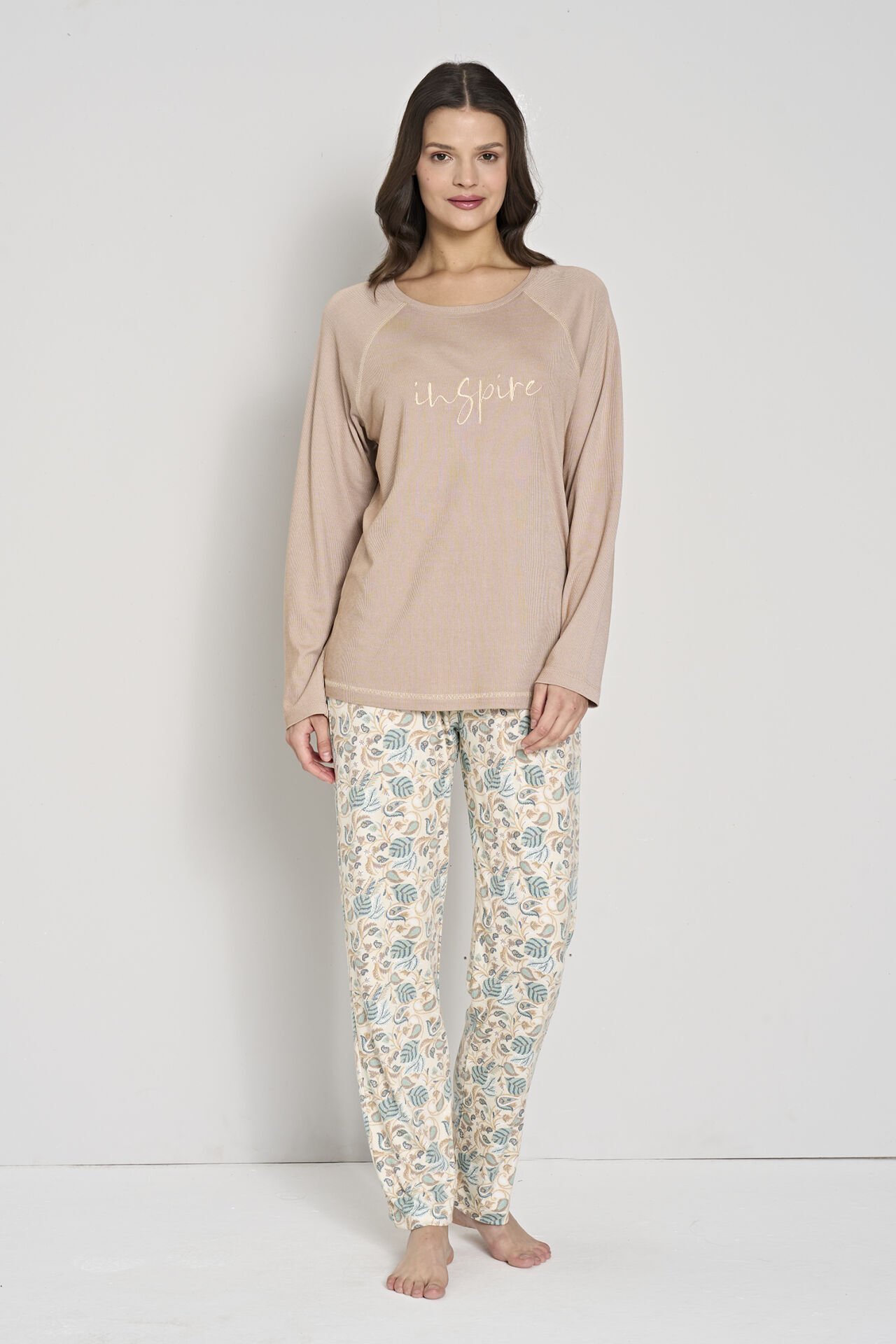 Pijadore 1902 (M-L-XL-XXL) Uzun Kollu Bayan Pijama Takım 4'lü KAHVE - M-L-XL-XXL