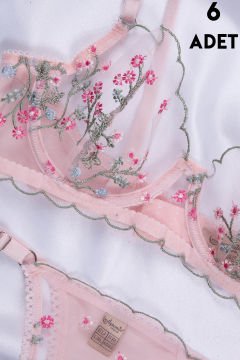 Aysemin Brodeli 7006 B Cup Balenli Desteksiz Bayan Sütyen Takım 6'lı