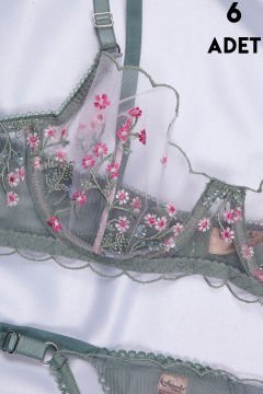 Aysemin Brodeli 7006 B Cup Balenli Desteksiz Bayan Sütyen Takım 6'lı