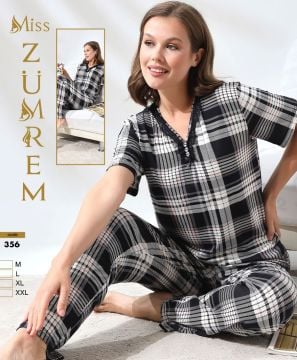 Zümrem 0356 Rink Viskon 3 Düğmeli Kısa Kollu Bayan Pijama Takımı 4'lü