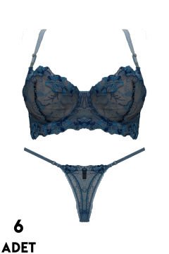 Aysemin Brodeli 7009 B Cup Balenli Desteksiz Bayan Sütyen Takım 6'lı