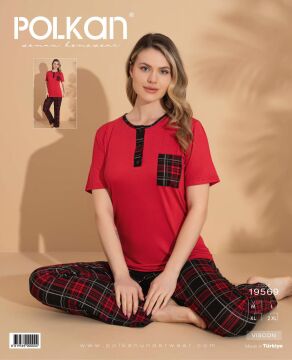 Polkan 19569 Bayan Ring Viskon Kısa Kollu Bayan Pijama Takım Paket İçi 4'lü