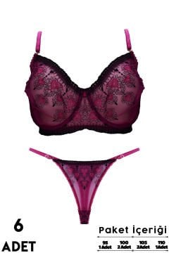 Love Secret Brodeli 5008 C Cup Balenli Desteksiz Bayan Sütyen Takım 6'lı
