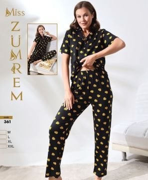 Zümrem 361 Rink Viskon 5 Düğmeli Kısa Kollu Bayan Pijama Takımı 4'lü