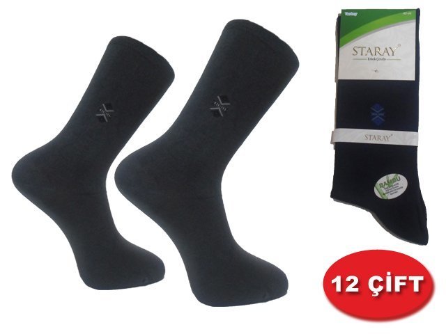 Staray 0531 Dikişsiz Desenli Erkek Bambu Çorap 12'li