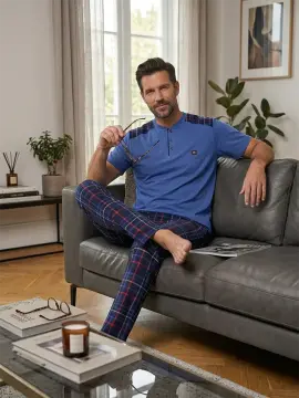 Kapitex 5908 (M-L-XL-XXL) Erkek Kısa Kol Pijama Takım 4'lü